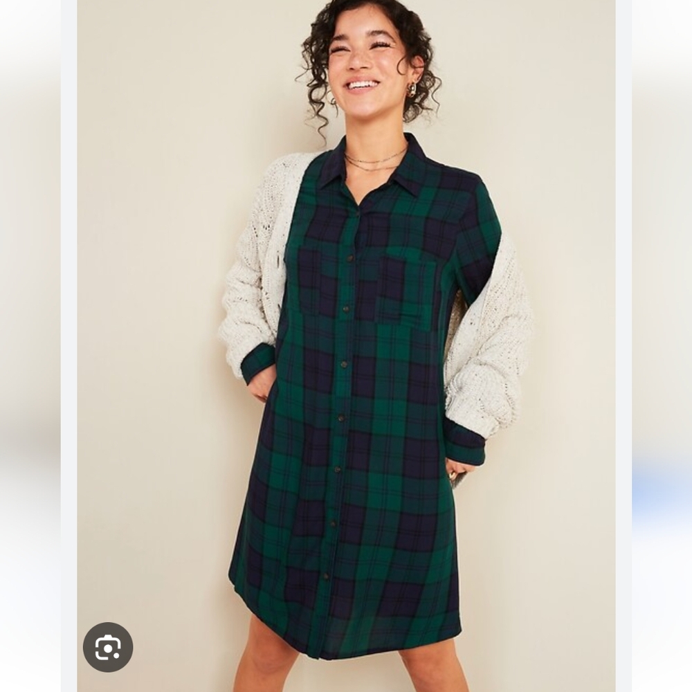 Old Navy Tartan Button-up Shirt Dress